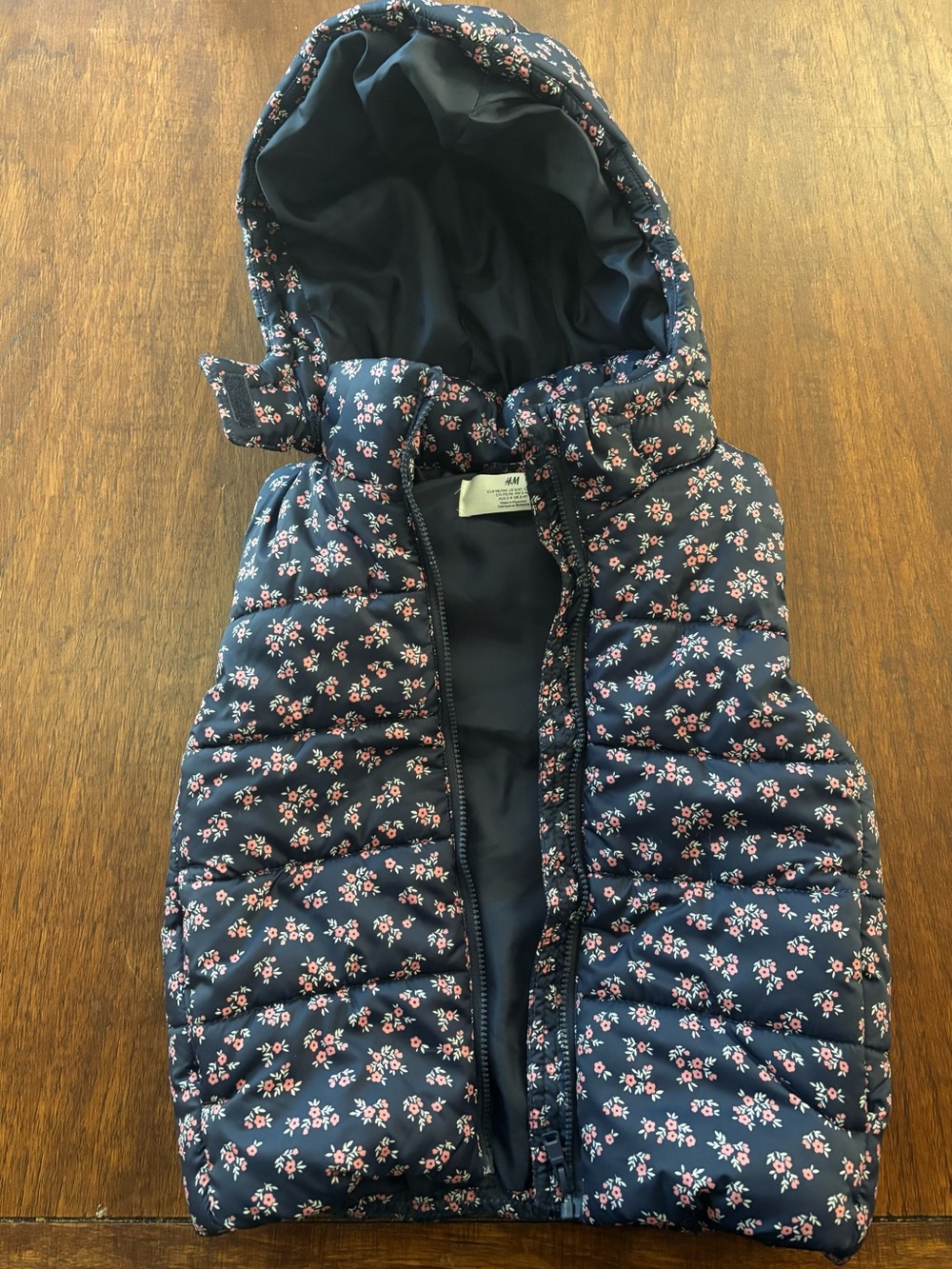 H&M Toddler Girls 3/4T Navy Floral Puffer Vest with Hood